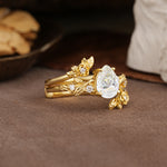Nature-Inspired Luxury Aphrodite's Garden Pear-Cut Moissanite Floral Bridal Ring Set | RamaSoul - White-Gold