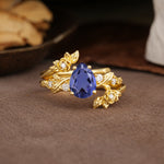 Nature-Inspired Luxury Aphrodite's Garden Pear-Cut Tanzanite Floral Bridal Ring Set | RamaSoul - Yellow-Gold