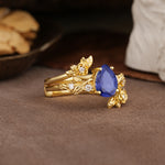 Nature-Inspired Luxury Aphrodite's Garden Pear-Cut Tanzanite Floral Bridal Ring Set | RamaSoul - White-Gold