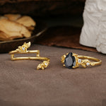 Nature-Inspired Luxury Aphrodite's Garden Pear-Cut Black Onyx Floral Bridal Ring Set | RamaSoul - Additional view