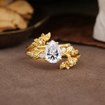 Nature-Inspired Luxury Aphrodite's Garden Pear-Cut Lab Diamond Floral Bridal Ring Set | RamaSoul - Yellow-Gold