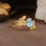 Nature-Inspired Luxury Aphrodite's Garden Pear-Cut Aquamarine Floral Bridal Ring Set | RamaSoul - White-Gold