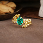 Nature-Inspired Luxury Aphrodite's Garden Pear-Cut Emerald Floral Bridal Ring Set | RamaSoul - Rose-Gold