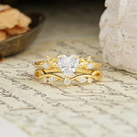 Nature-Inspired Vintage Aphrodite's Garden Vine-Wrapped  Heart-Cut Moissanite Bridal Ring Set | RamaSoul - Yellow-Gold