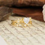 Nature-Inspired Vintage Aphrodite's Garden Vine-Wrapped  Heart-Cut Moissanite Bridal Ring Set | RamaSoul - Rose-Gold