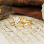 Nature-Inspired Vintage Aphrodite's Garden Vine-Wrapped  Heart-Cut Moissanite Bridal Ring Set | RamaSoul - White-Gold