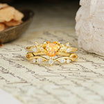 Nature-Inspired Vintage Aphrodite's Garden Vine-Wrapped  Heart-Cut Citrine Bridal Ring Set | RamaSoul - Yellow-Gold
