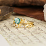 Nature-Inspired Vintage Aphrodite's Garden Vine-Wrapped  Heart-Cut Moss Agate Bridal Ring Set | RamaSoul - White-Gold