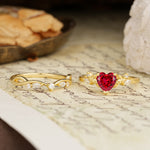 Nature-Inspired Vintage Aphrodite's Garden Vine-Wrapped  Heart-Cut Ruby Bridal Ring Set | RamaSoul - Additional view