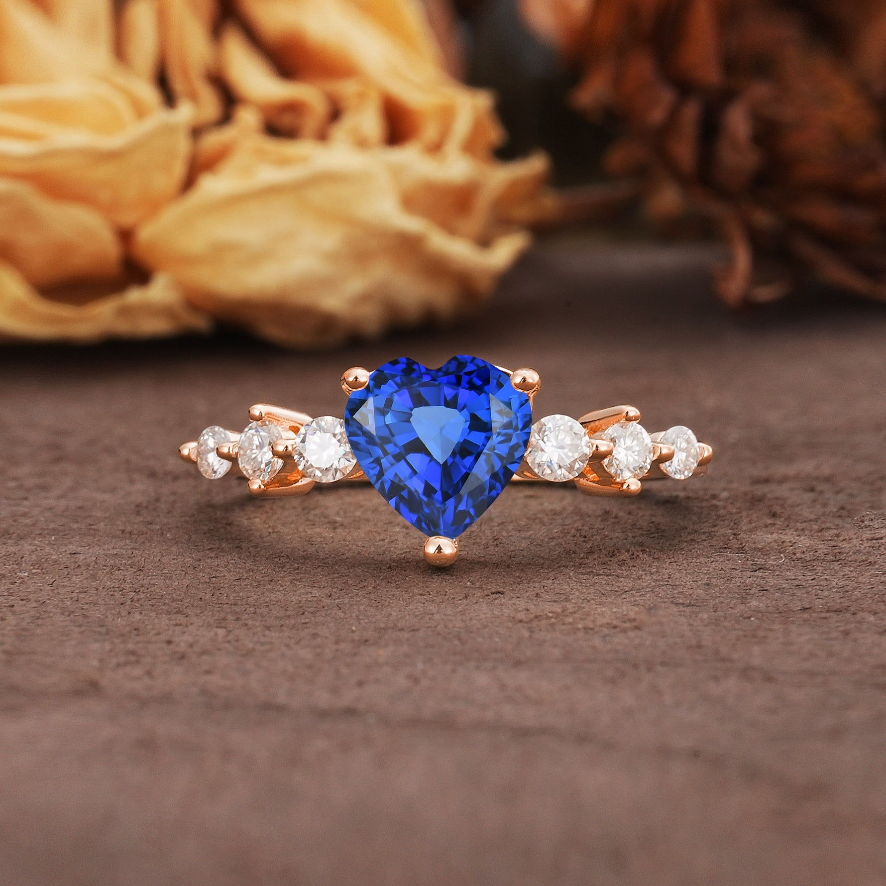 Luxurious Vintage-Style Pavé 3-Prong Heart Cut Sapphire Engagement Ring - Additional view