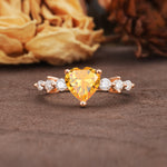 Luxurious Vintage-Style Pavé 3-Prong Heart Cut Citrine Engagement Ring - Additional view