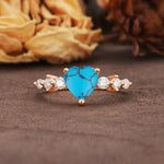 Luxurious Vintage-Style Pavé 3-Prong Heart Cut Turquoise Engagement Ring - Additional view