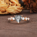 Luxurious Vintage-Style Pavé 3-Prong Heart Cut Black Rutilated Quartz Engagement Ring - Additional view