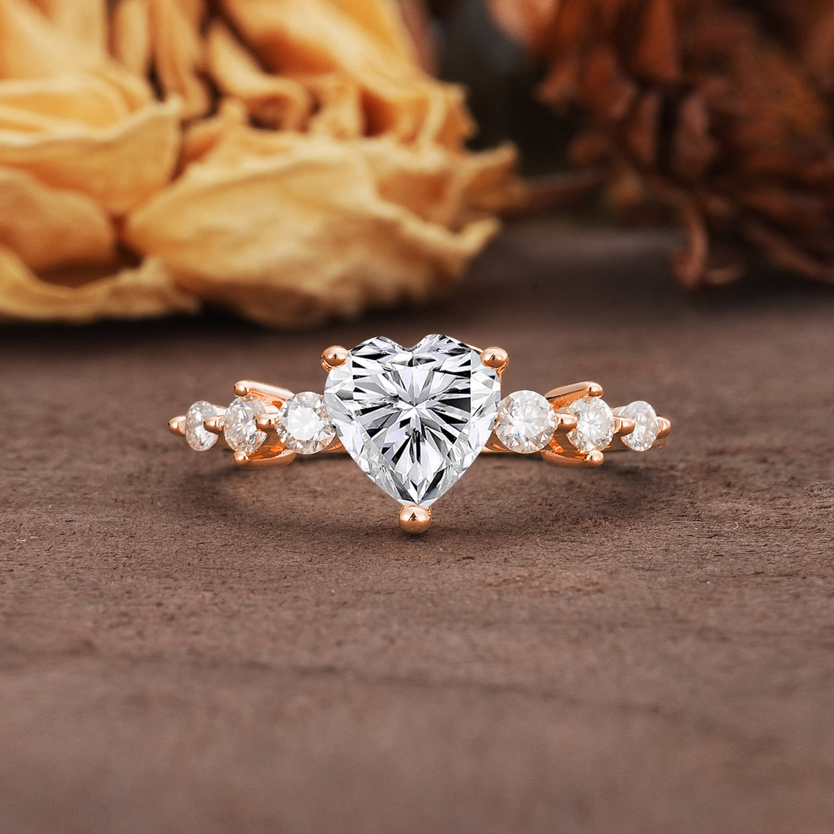 Luxurious Vintage-Style Pavé 3-Prong Heart Cut Lab Diamond Engagement Ring - Additional view