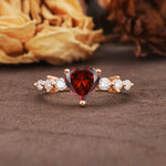 Luxurious Vintage-Style Pavé 3-Prong Heart Cut Garnet Engagement Ring - Additional view