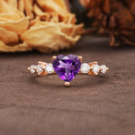 Luxurious Vintage-Style Pavé 3-Prong Heart Cut Amethyst Engagement Ring - Additional view