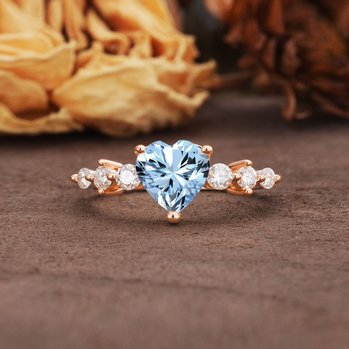 Luxurious Vintage-Style Pavé 3-Prong Heart Cut Aquamarine Engagement Ring - Additional view
