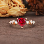 Luxurious Vintage-Style Pavé 3-Prong Heart Cut Ruby Engagement Ring - Additional view