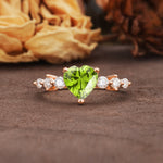 Luxurious Vintage-Style Pavé 3-Prong Heart Cut Peridot Engagement Ring - Additional view