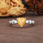Luxurious Vintage-Style Pavé 3-Prong Heart Cut Citrine Engagement Ring - Additional view
