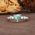 Luxurious Vintage-Style Pavé 3-Prong Heart Cut Moss Agate Engagement Ring - Additional view