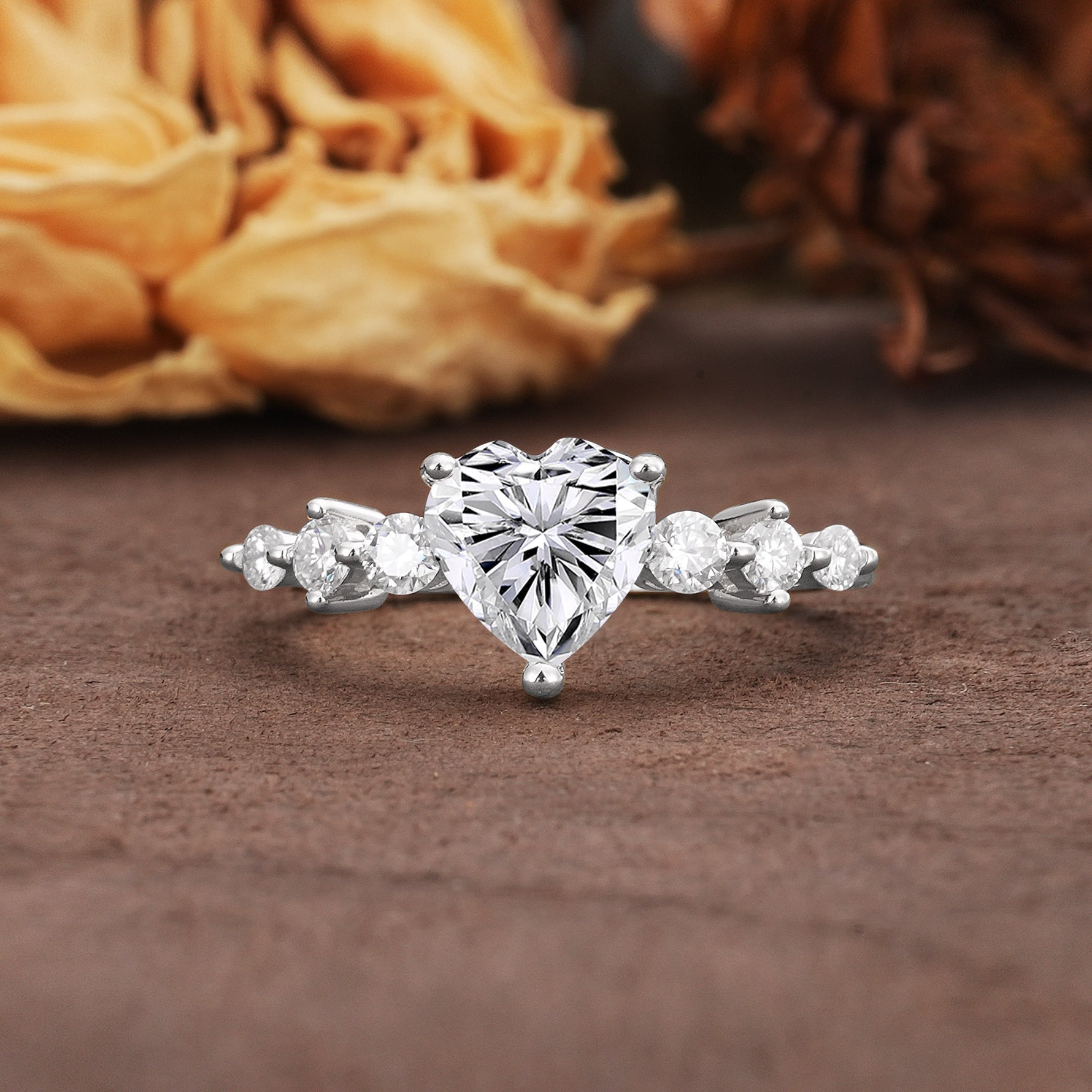 Luxurious Vintage-Style Pavé 3-Prong Heart Cut Lab Diamond Engagement Ring - Additional view