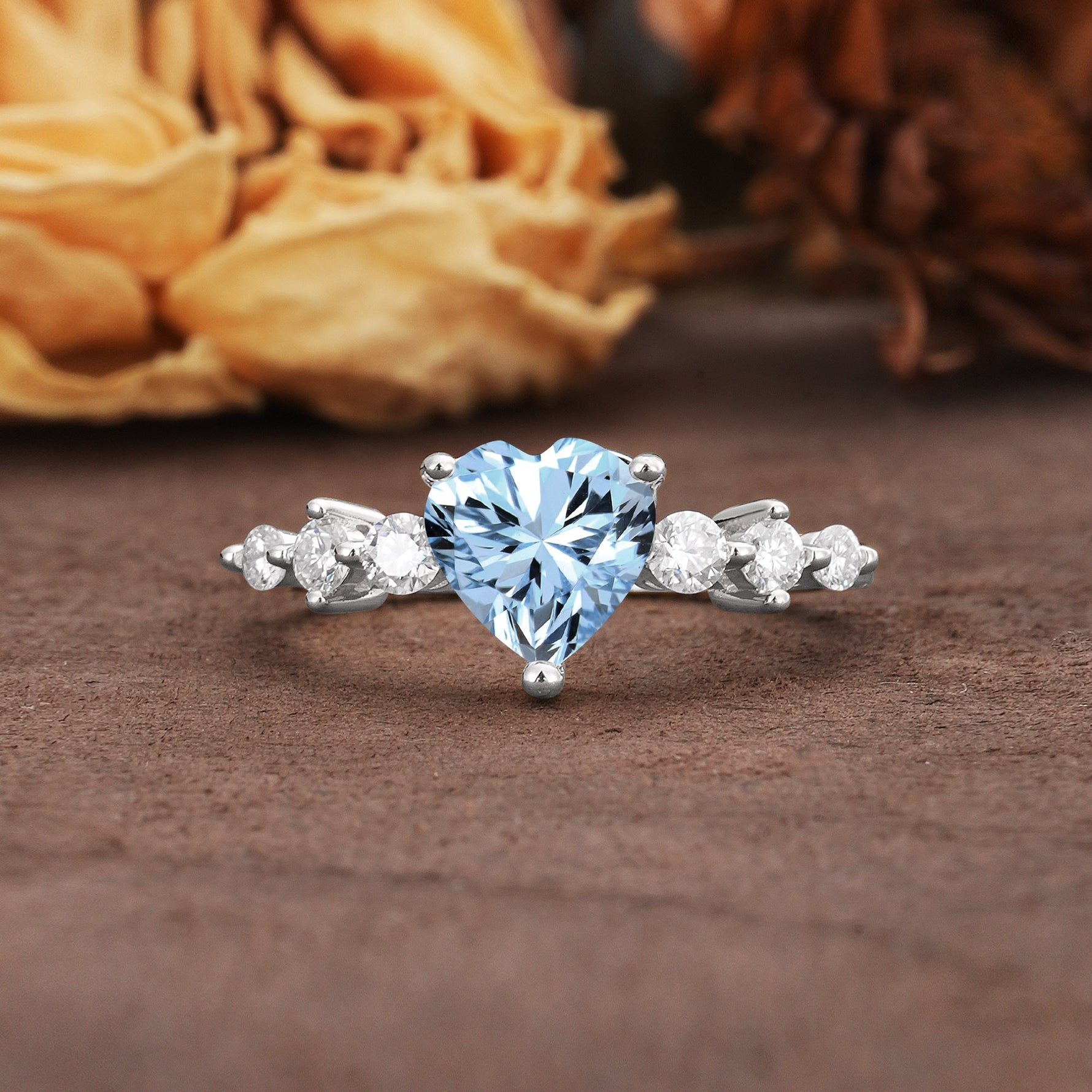 Luxurious Vintage-Style Pavé 3-Prong Heart Cut Aquamarine Engagement Ring - Additional view