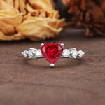 Luxurious Vintage-Style Pavé 3-Prong Heart Cut Ruby Engagement Ring - Additional view