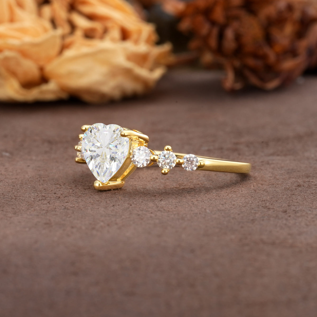 Luxurious Vintage-Style Pavé 3-Prong Heart Cut Moissanite Engagement Ring - Additional view