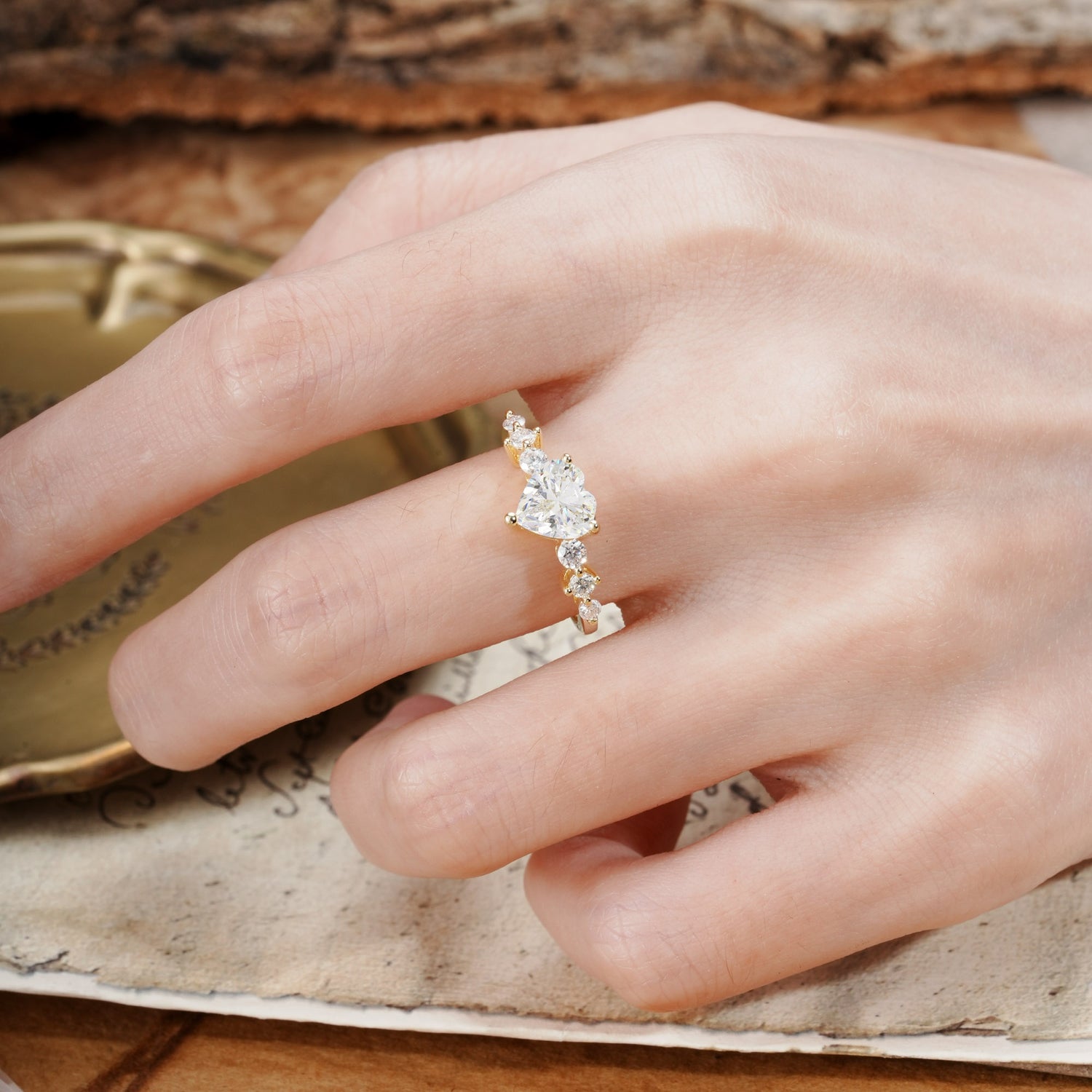 Luxurious Vintage-Style Pavé 3-Prong Heart Cut Moissanite Engagement Ring - Additional view
