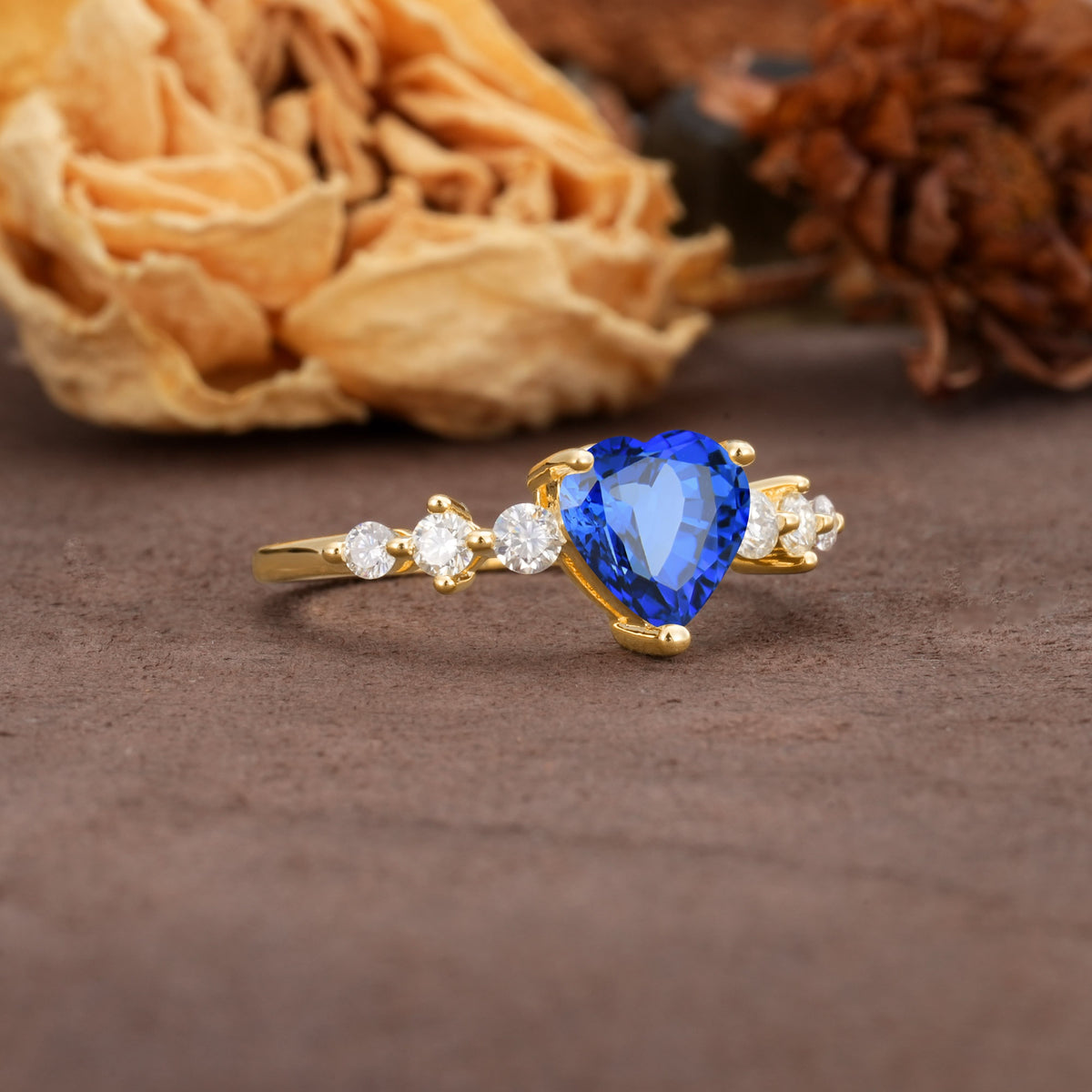 Luxurious Vintage-Style Pavé 3-Prong Heart Cut Sapphire Engagement Ring - Additional view