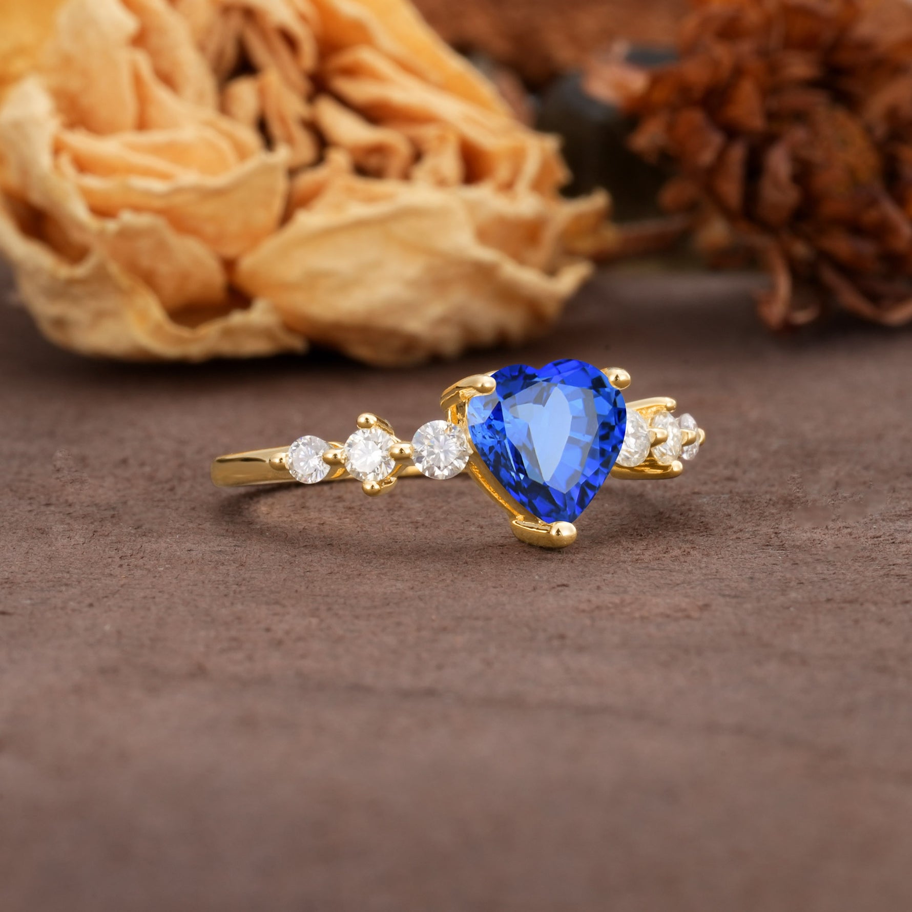 Luxurious Vintage-Style Pavé 3-Prong Heart Cut Sapphire Engagement Ring - Additional view