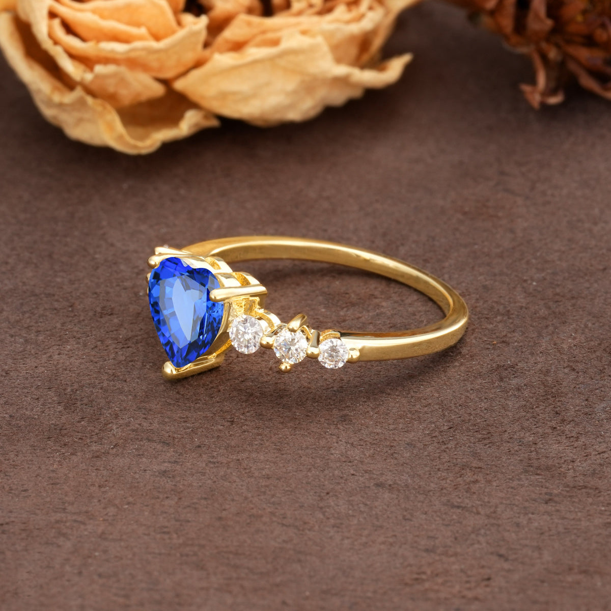 Luxurious Vintage-Style Pavé 3-Prong Heart Cut Sapphire Engagement Ring - Additional view