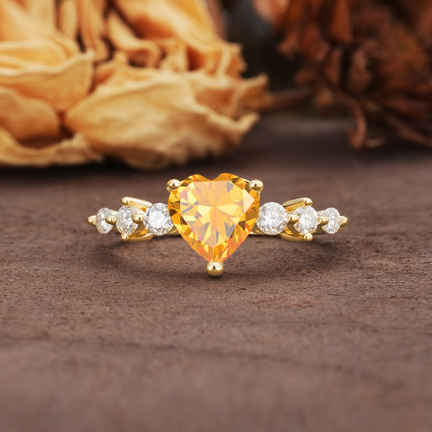 Luxurious Vintage-Style Pavé 3-Prong Heart Cut Citrine Engagement Ring - Additional view
