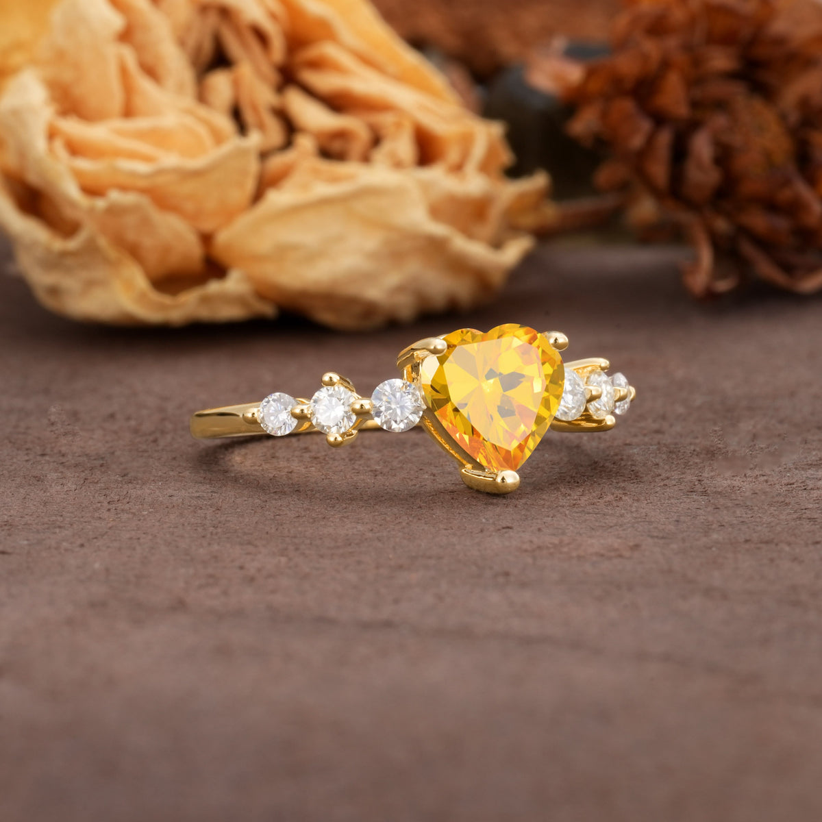 Luxurious Vintage-Style Pavé 3-Prong Heart Cut Citrine Engagement Ring - Additional view