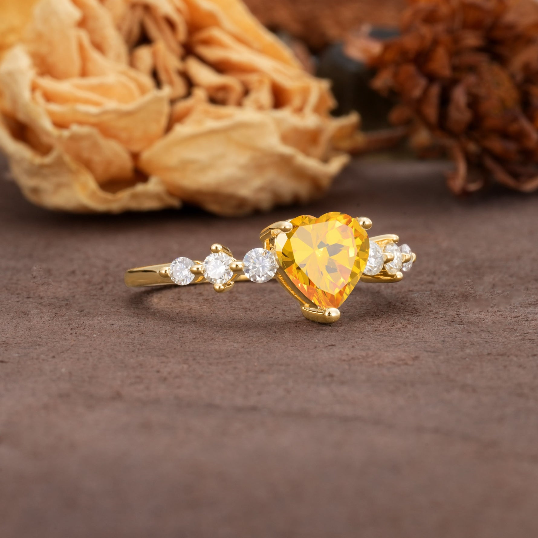 Luxurious Vintage-Style Pavé 3-Prong Heart Cut Citrine Engagement Ring - Additional view