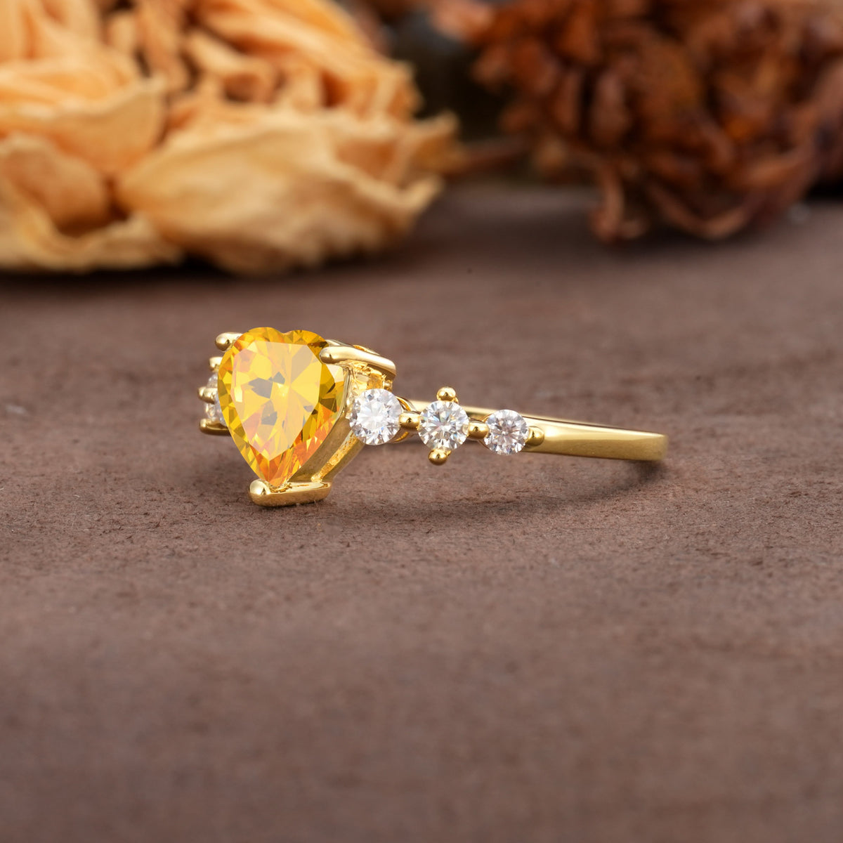 Luxurious Vintage-Style Pavé 3-Prong Heart Cut Citrine Engagement Ring - Additional view