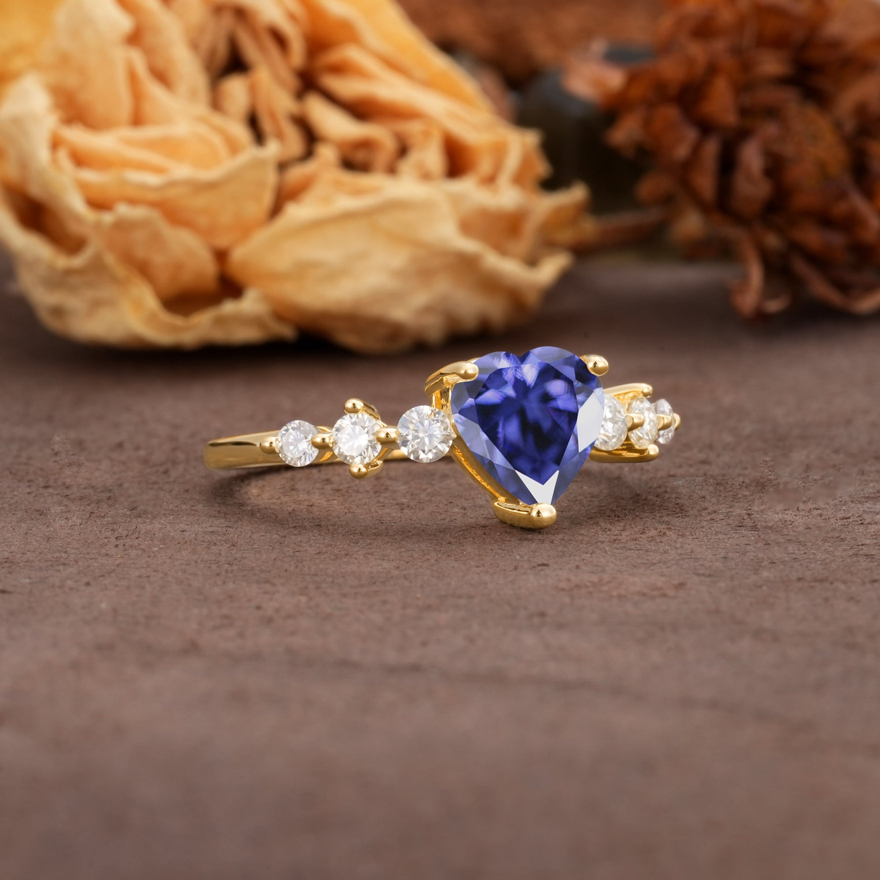Luxurious Vintage-Style Pavé 3-Prong Heart Cut Tanzanite Engagement Ring - Additional view