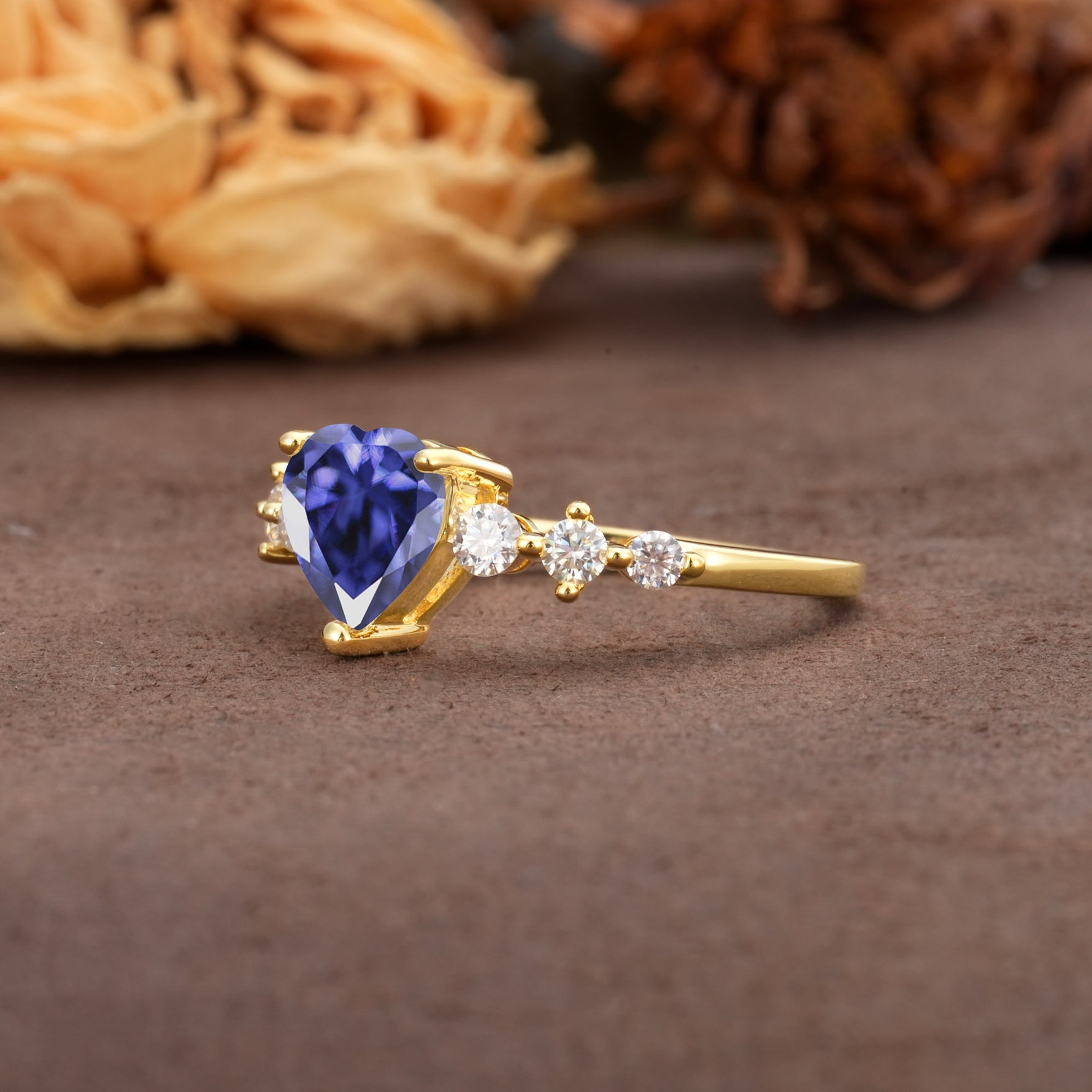 Luxurious Vintage-Style Pavé 3-Prong Heart Cut Tanzanite Engagement Ring - Additional view