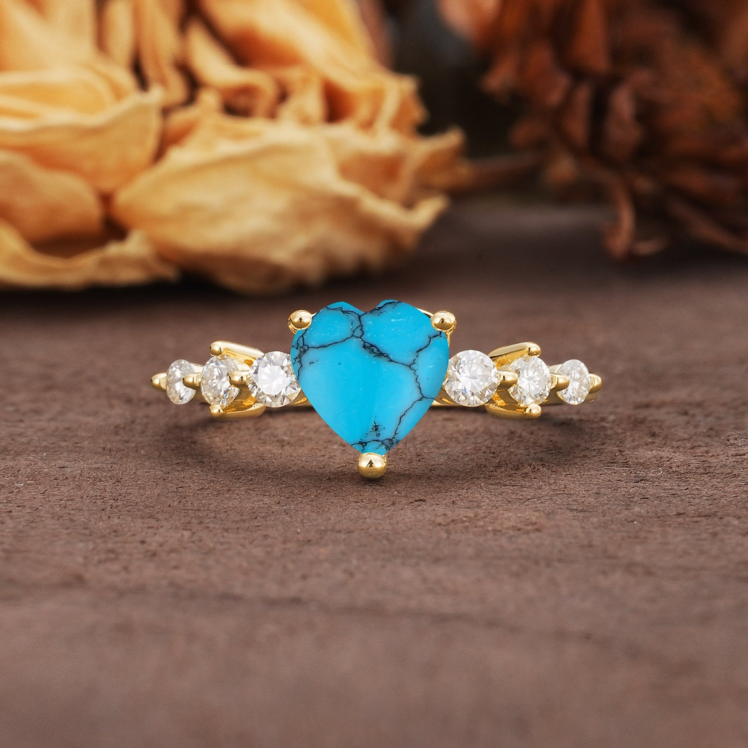 Luxurious Vintage-Style Pavé 3-Prong Heart Cut Turquoise Engagement Ring - Additional view