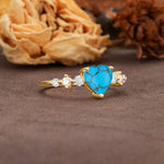 Luxurious Vintage-Style Pavé 3-Prong Heart Cut Turquoise Engagement Ring - Additional view