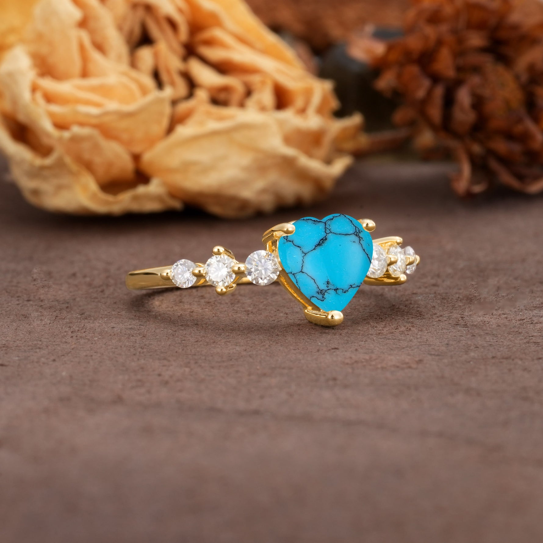 Luxurious Vintage-Style Pavé 3-Prong Heart Cut Turquoise Engagement Ring - Additional view