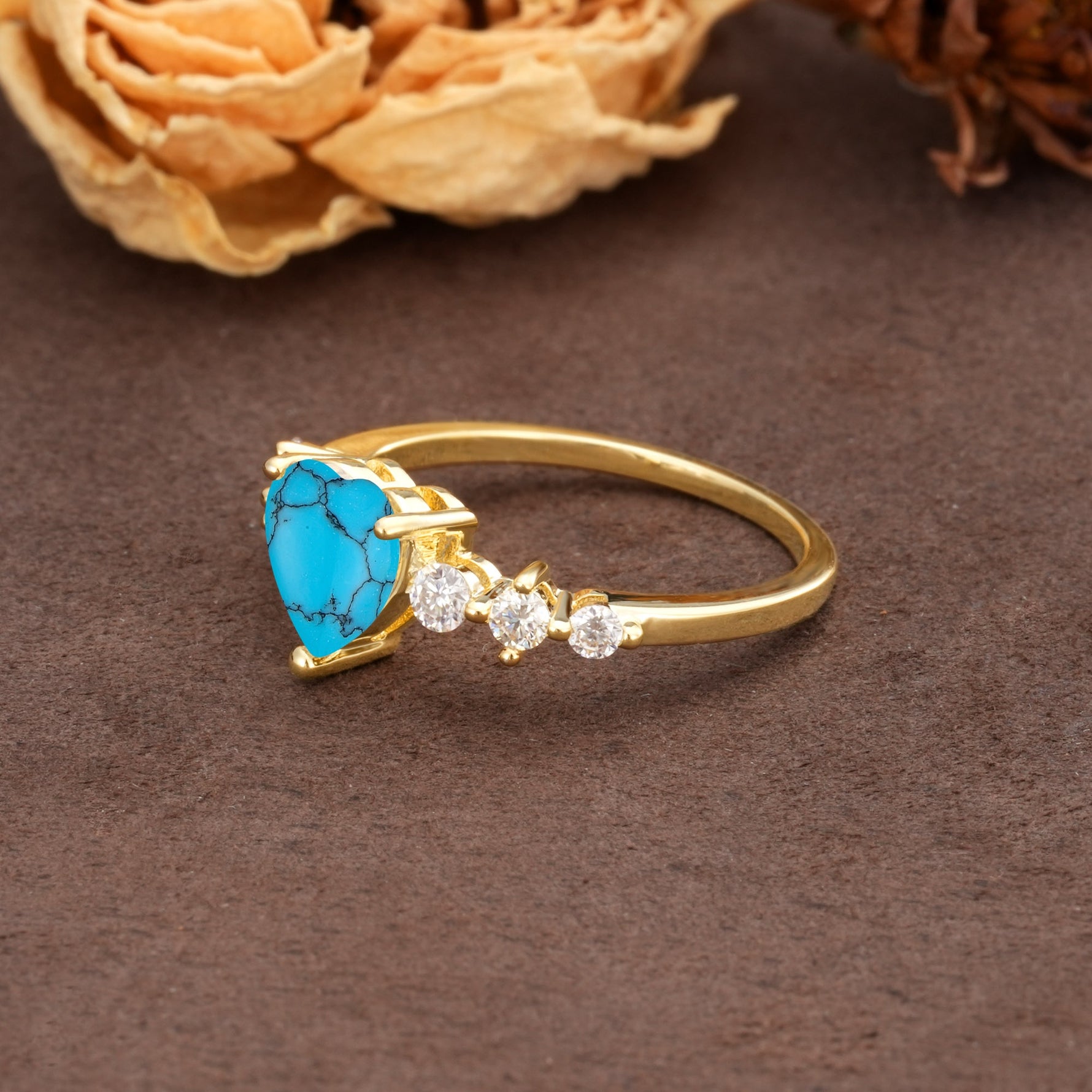 Luxurious Vintage-Style Pavé 3-Prong Heart Cut Turquoise Engagement Ring - Additional view