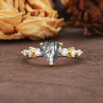 Luxurious Vintage-Style Pavé 3-Prong Heart Cut Black Rutilated Quartz Engagement Ring - Additional view