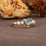 Luxurious Vintage-Style Pavé 3-Prong Heart Cut Black Rutilated Quartz Engagement Ring - Additional view