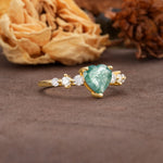 Luxurious Vintage-Style Pavé 3-Prong Heart Cut Moss Agate Engagement Ring - Additional view