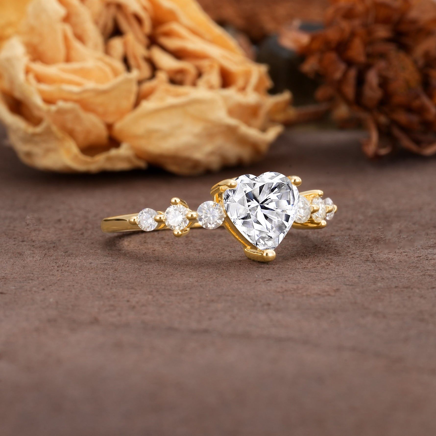 Luxurious Vintage-Style Pavé 3-Prong Heart Cut Lab Diamond Engagement Ring - Additional view