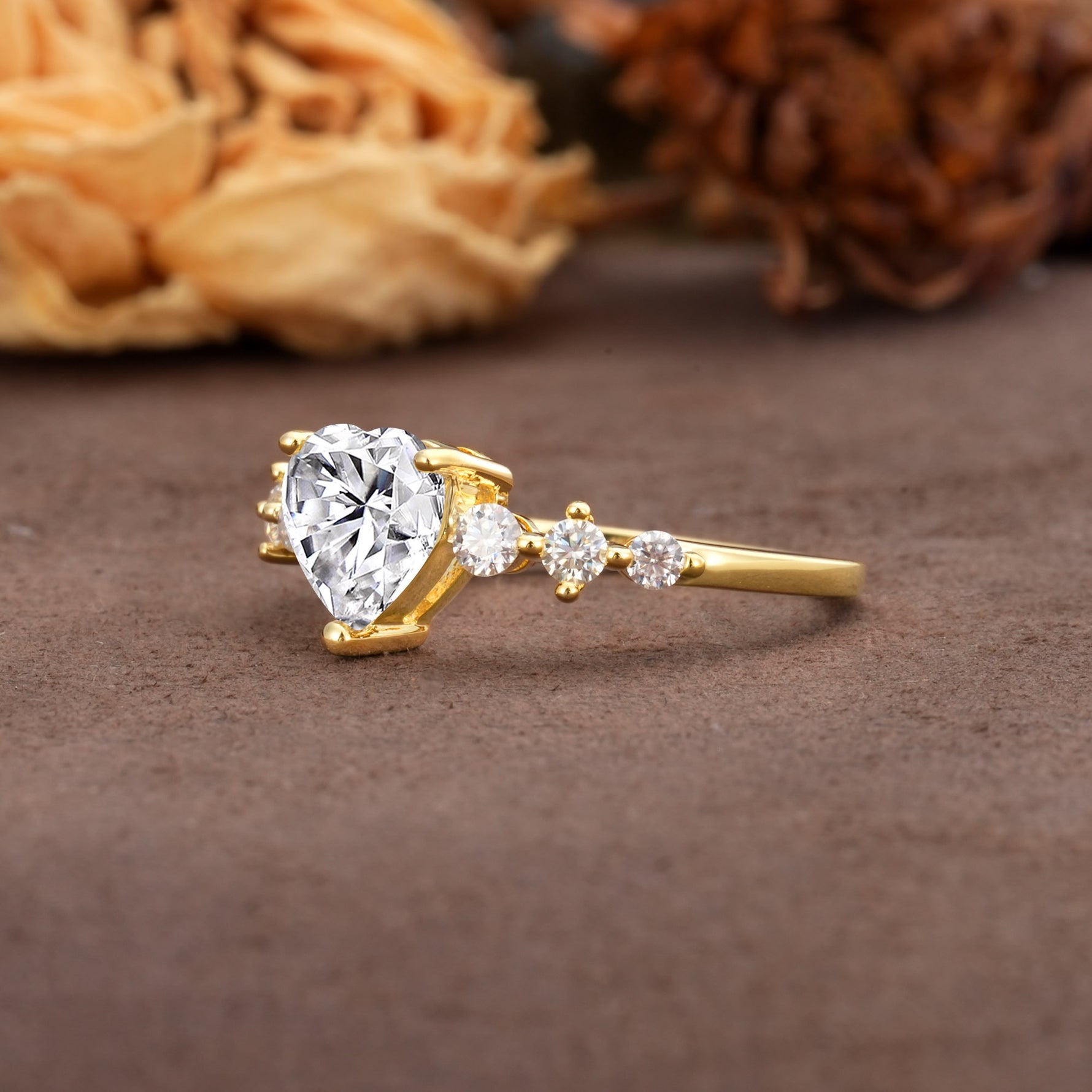 Luxurious Vintage-Style Pavé 3-Prong Heart Cut Lab Diamond Engagement Ring - Additional view