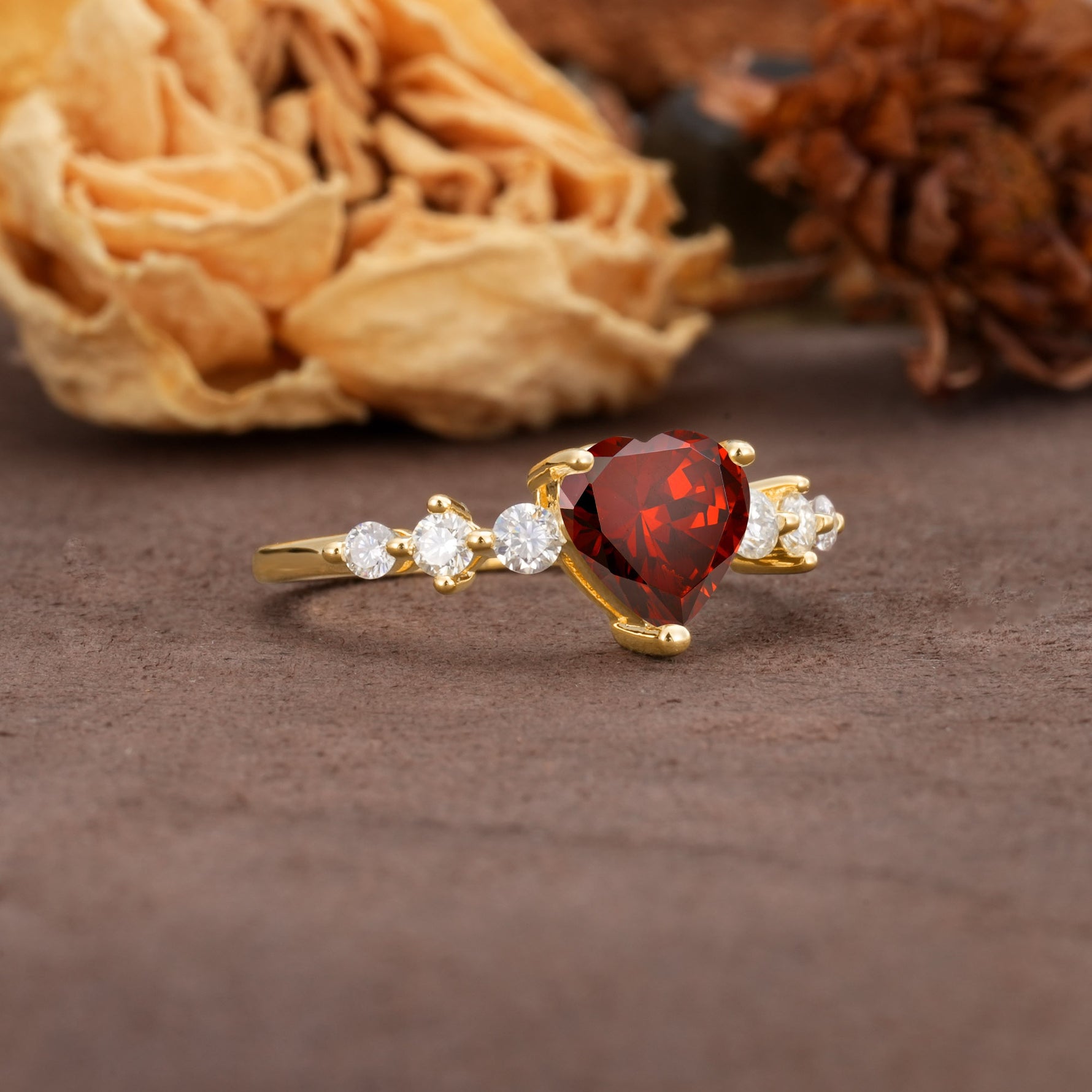 Luxurious Vintage-Style Pavé 3-Prong Heart Cut Garnet Engagement Ring - Additional view