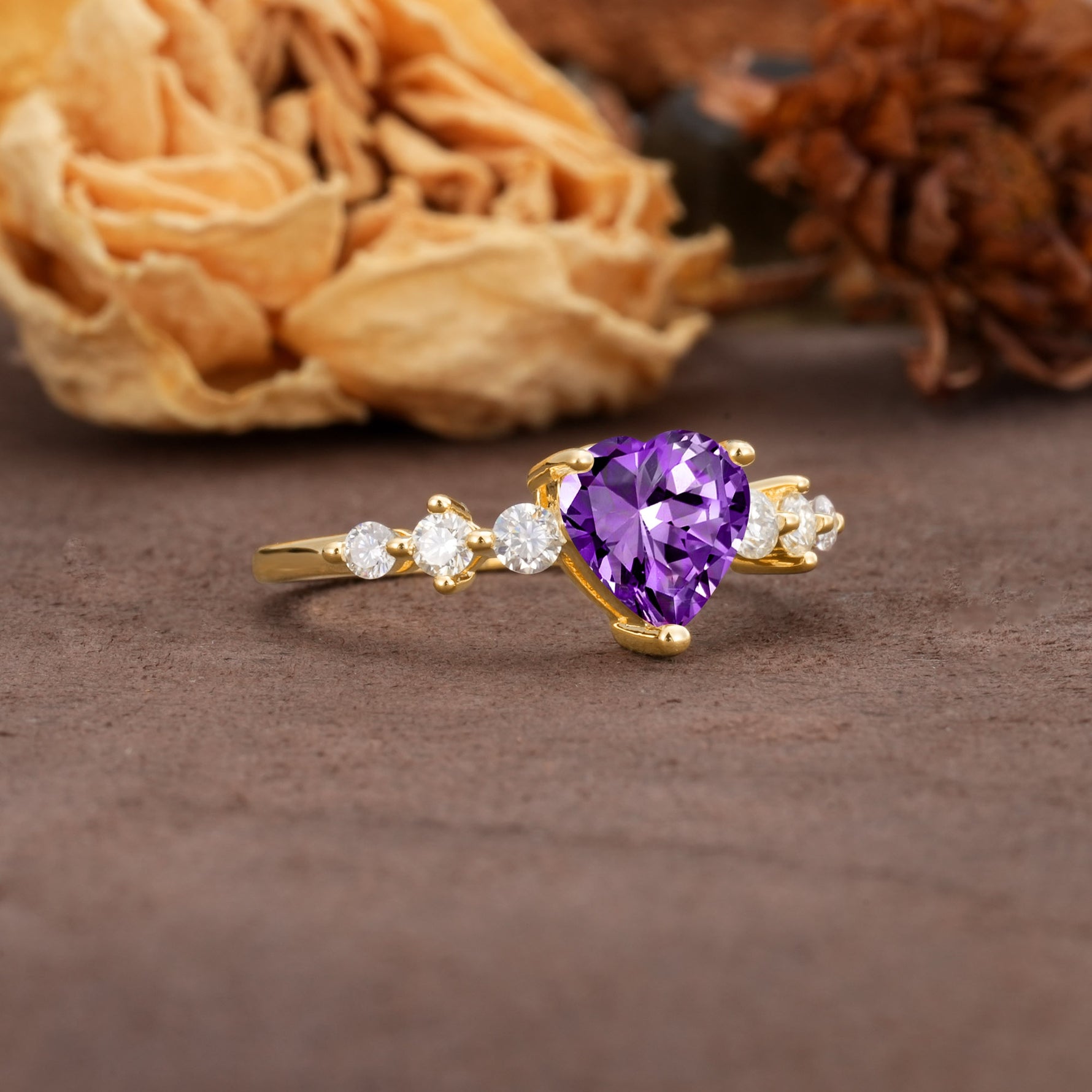 Luxurious Vintage-Style Pavé 3-Prong Heart Cut Amethyst Engagement Ring - Additional view